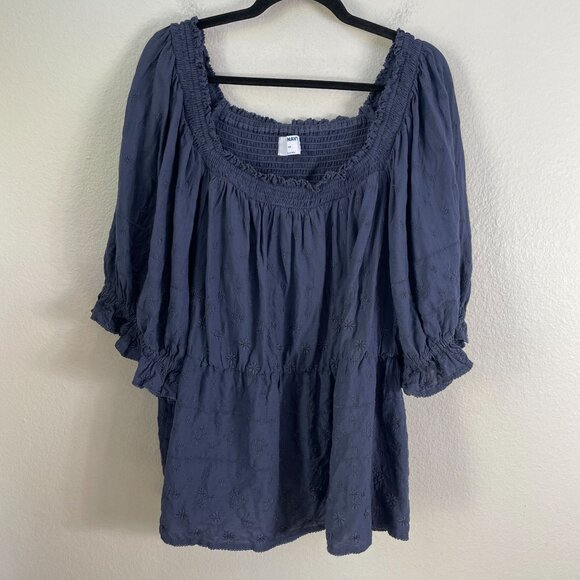 Old Navy Womens Plus 4X Puff Sleeve Smocked Embroidered Babydoll Blouse Top - Picture 2 of 11